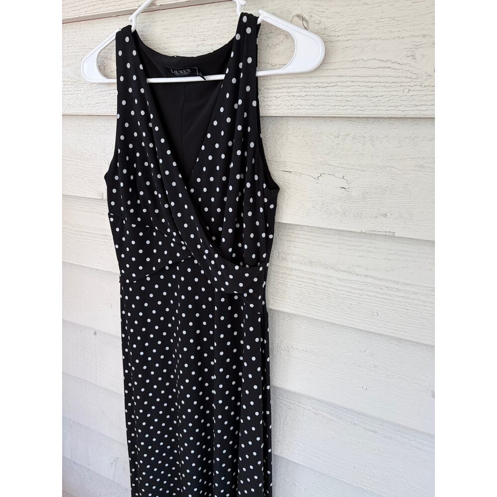 Lauren Ralph Lauren Black Polka Dot Dress | Sleeveless Wrap Style Midi Size 4 - Picture 5 of 8